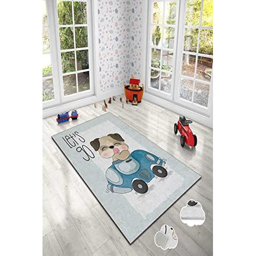 Ebern Designs Light blue Dog and Car Soft Machine Washable Stain